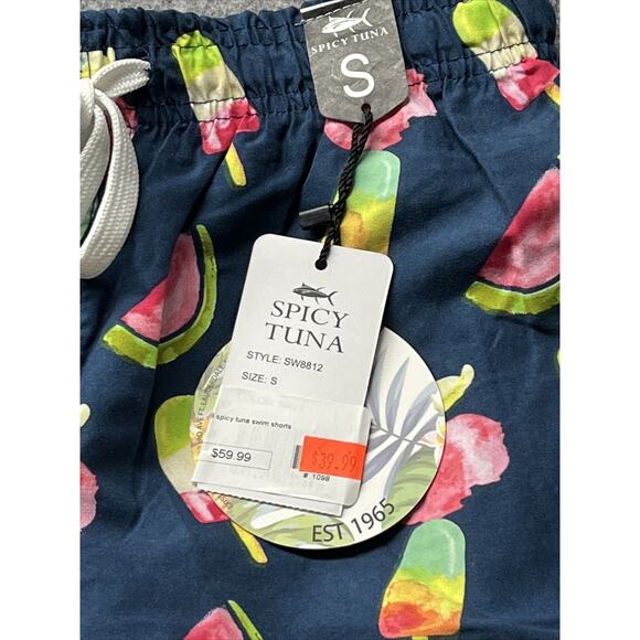 Spicy Tuna Swim Shorts Mens Small Blue Bathing‎ Suit Trunks Pink Popsicle B - Picture 4 of 8